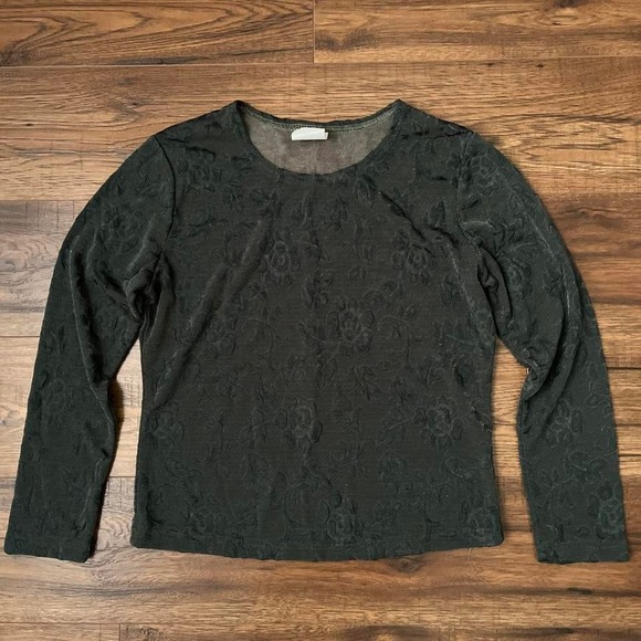Tops - Vintage Forest Green Long Sleeve Crewneck Top Floral Small Fairy Whimsigoth Goth